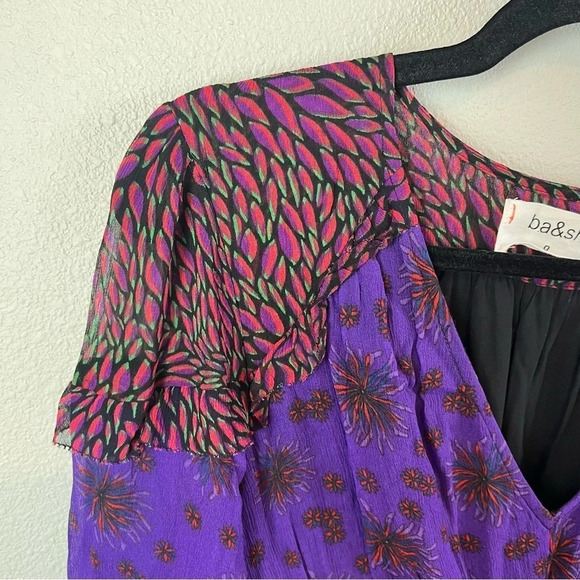 New BA&SH Gypsie Tiered Printed Crepe Midi Dress Purple Violet NWT Bohemian 4 - Picture 7 of 15